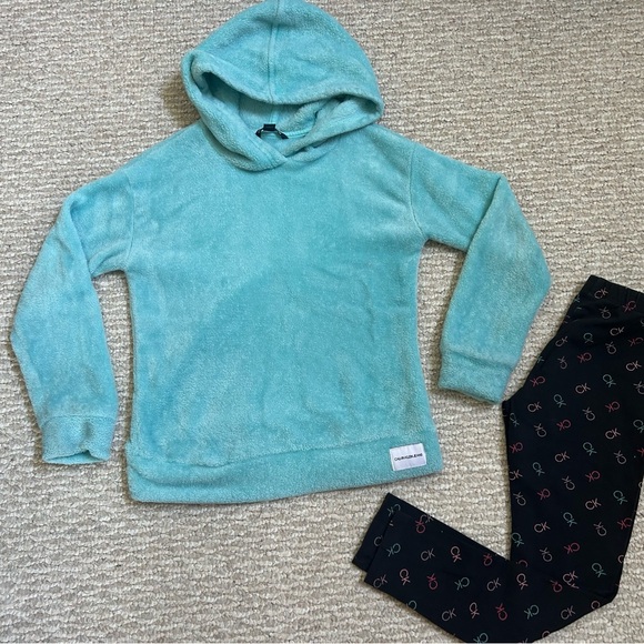 Calvin Klein Kids Aqua Hoodie and Black Leggings Set size M 10 - Picture 1 of 4